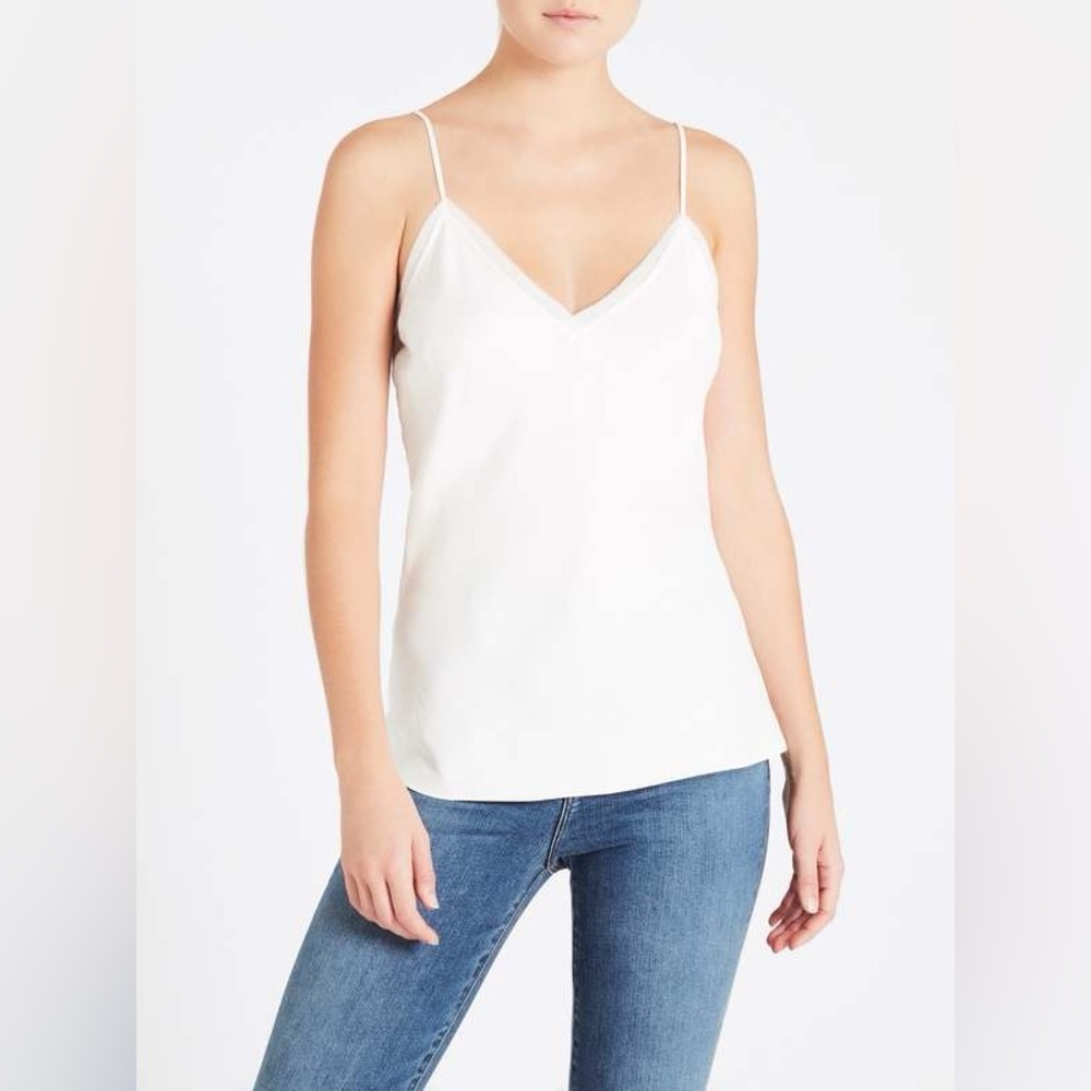 NWT FRAME Satin Lounge Tank S Off White Silk Camisole Minimalist Quiet Luxury